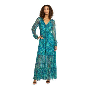 Johnny Was Raquel Turquoise Silk Maxi Dress Size Medium